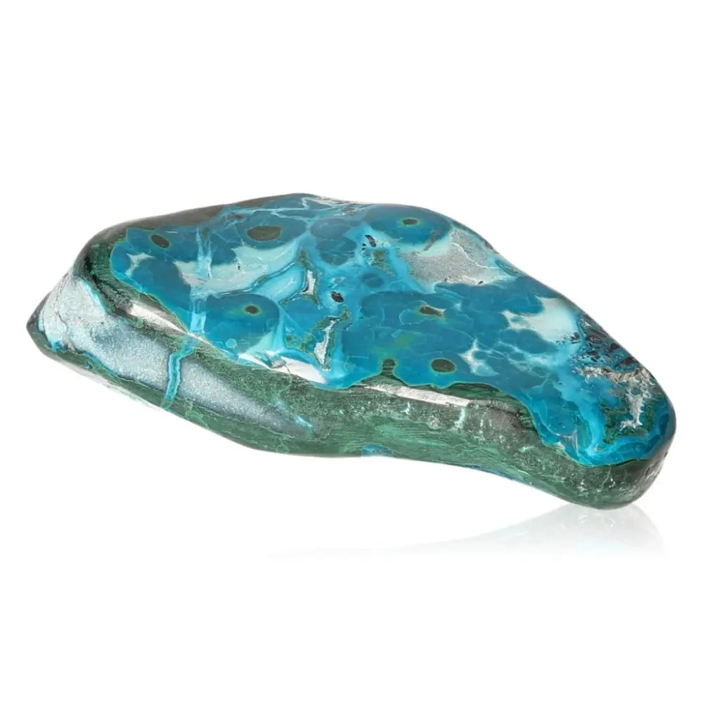 Blue Chrysocolla with Malachite gemstone for tranquility and transformation, perfect for crystal collectors and healers.