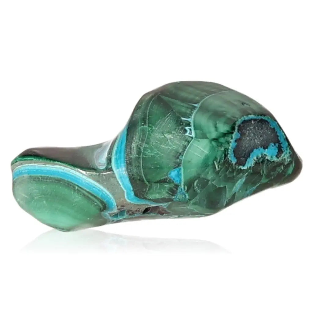 Blue Chrysocolla with Malachite gemstone showcasing vibrant green and blue hues, symbolizing tranquility and transformation.