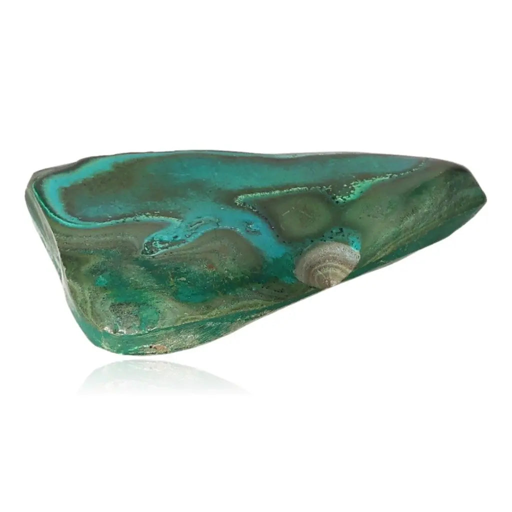 Blue Chrysocolla with Malachite gemstone showcasing its calming and transformative properties, ideal for crystal collectors