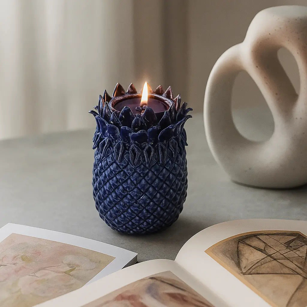 Blue Stoneware Candle Holder – Serene Glow and Timeless Design Sylvia Crystals Sp. z o.o.