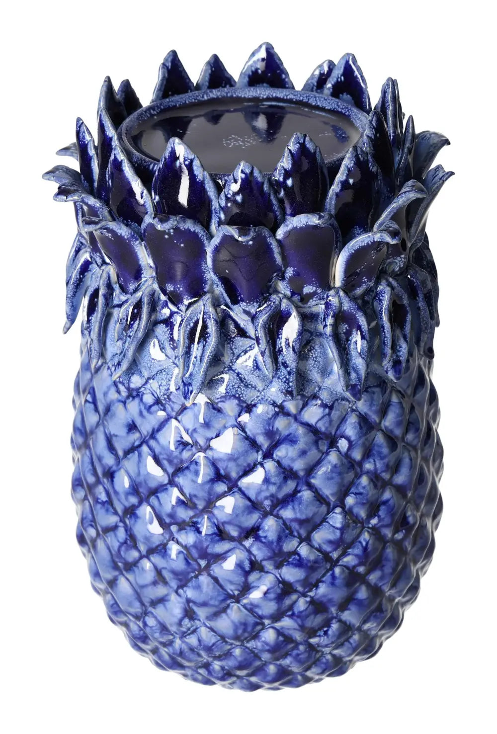 Elegant Blue Stoneware Candle Holder from Sylvia Crystals in pineapple design, size 13.5x13.5x21.5 cm, luxury home decor.