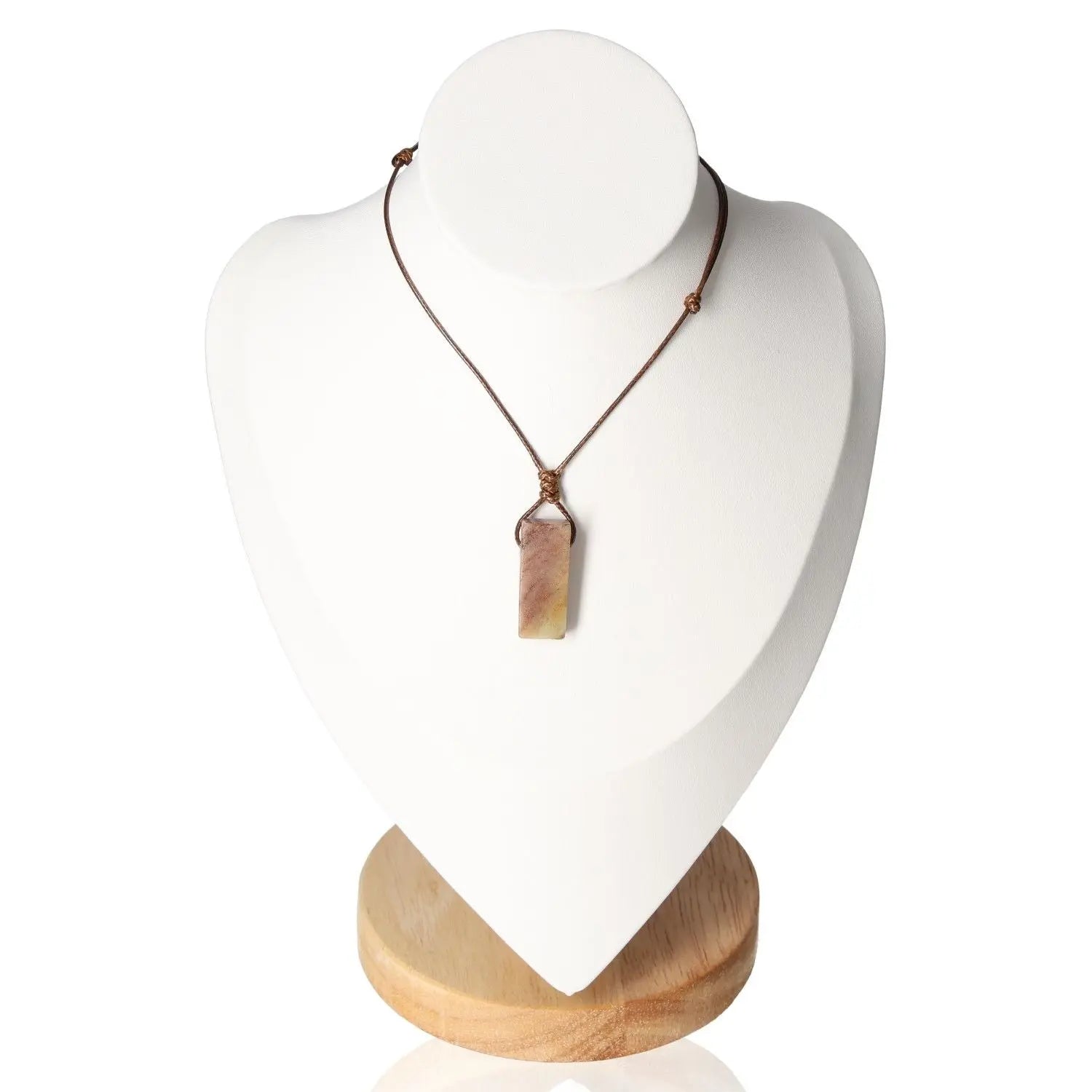 Boho Necklace Amazonite displayed on white mannequin, showcasing its serene elegance and calming energy.