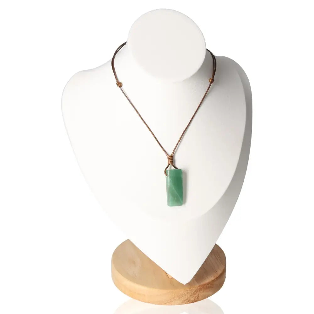Boho Necklace with Authentic Green Aventurine Stone, showcasing bohemian style and natural beauty on a minimalist display.