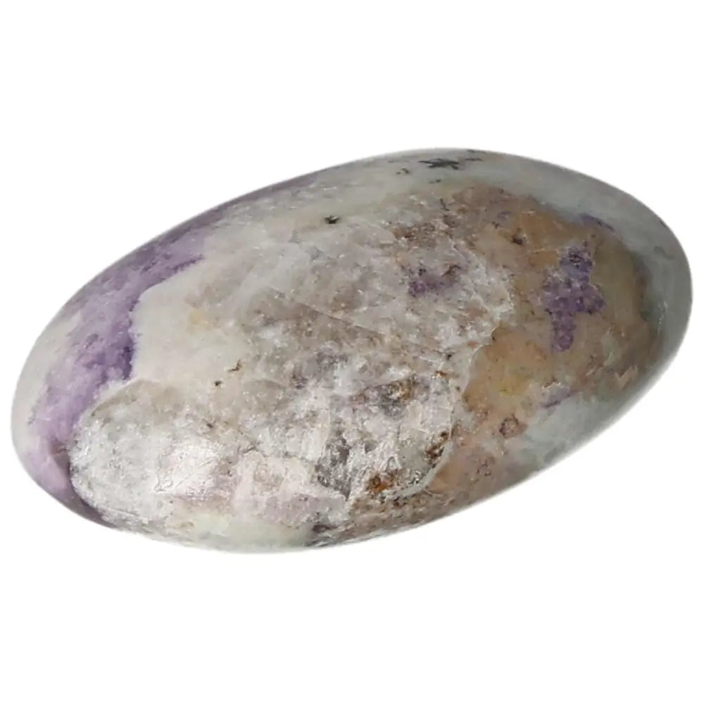 Bolivianite palmstone with purple and beige hues, polished for healing and meditation