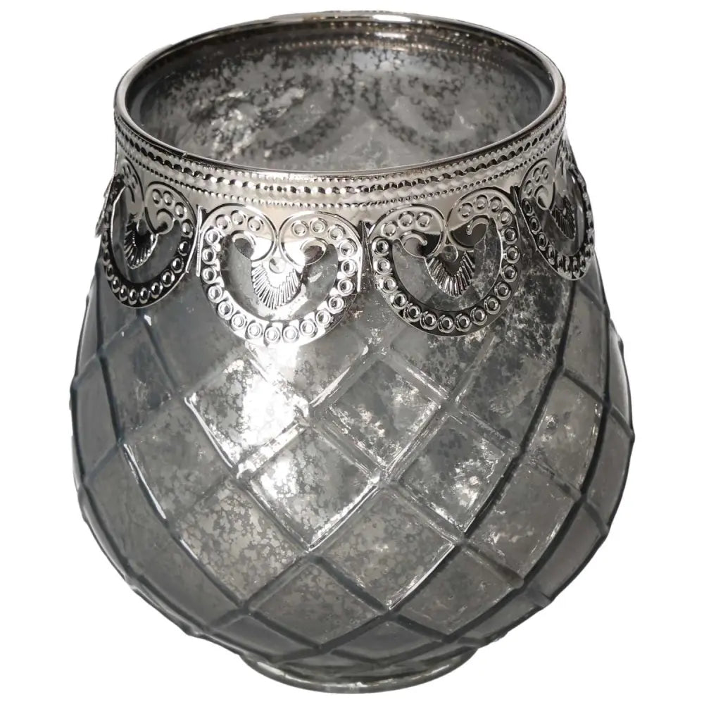 Elegant brown glass lantern with intricate silver embellishments by Sylvia Crystals, perfect for sophisticated ambiance and luxury decor.