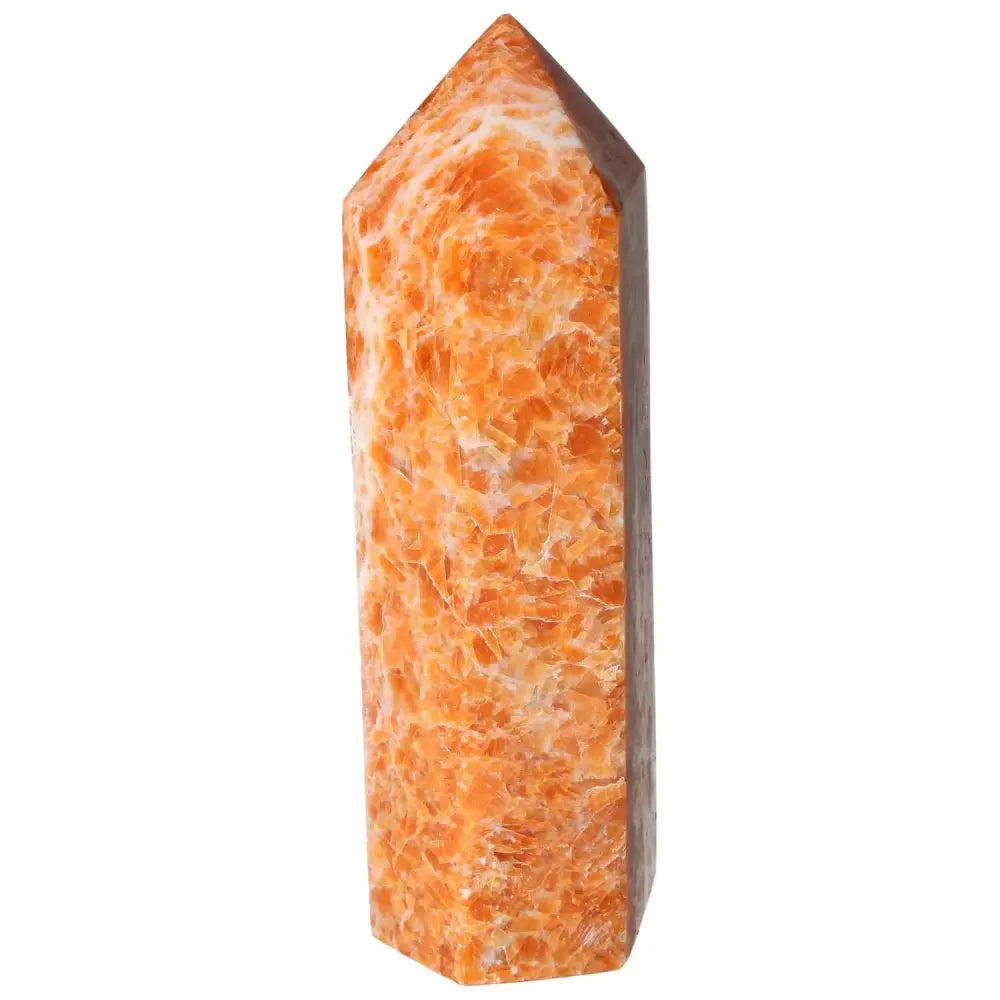 Calcite Orchid crystal tower, an orange gemstone from Sylvia Crystals, enhances self-confidence, motivation, and learning.