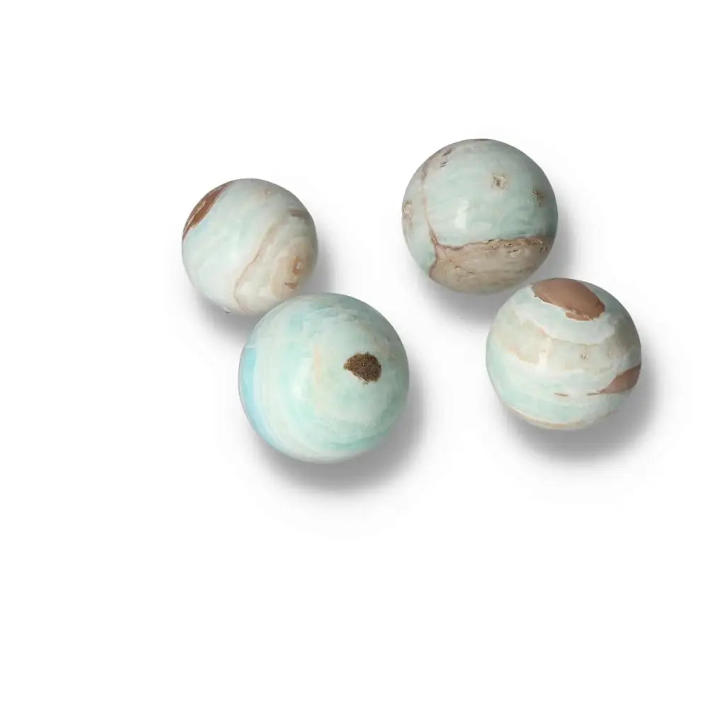Caribbean Calcite spheres, ocean blue and white, Sylvia Crystals, spiritual decor, tranquility, small size, contemporary design