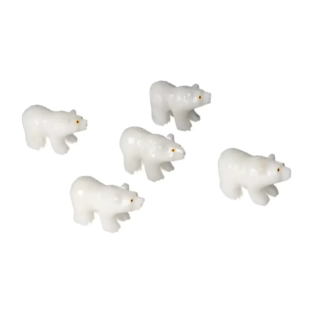 Set of five carved dolomite bear figurines showcasing luxury and contemporary design from Sylvia Crystals.