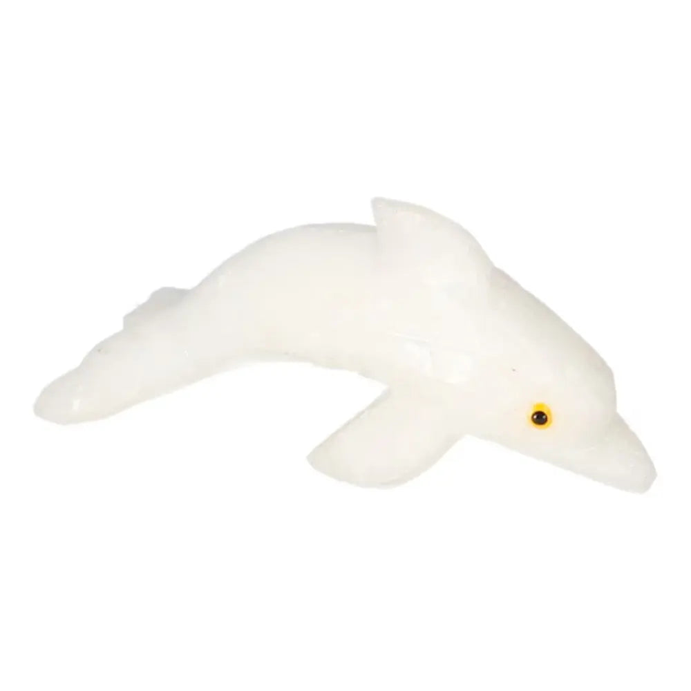 Carved Dolomite Dolphin sculpture from Sylvia Crystals, symbolizing luxury and serenity, perfect for home or office decor.