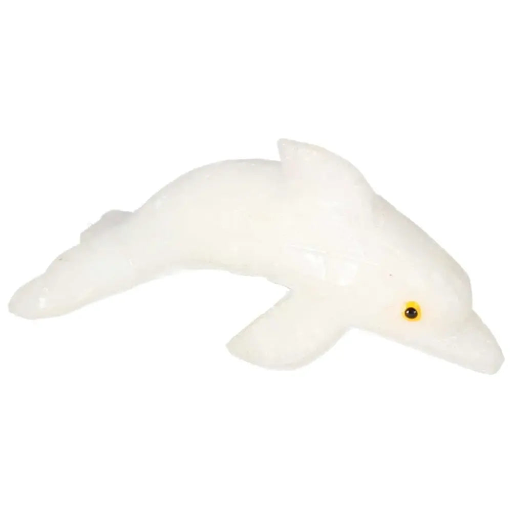 Carved Dolomite Dolphin sculpture, luxury home decor, enhances emotional stability and serenity, from Sylvia Crystals collection.