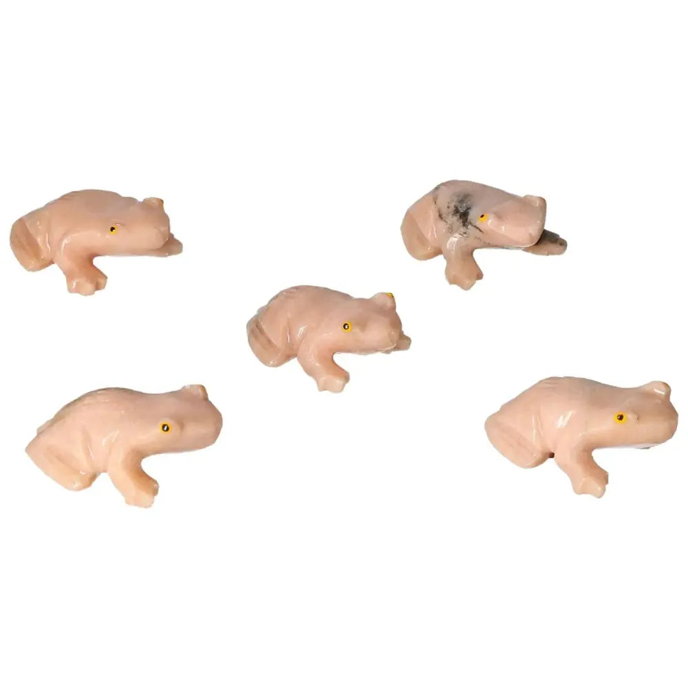 Carved Dolomite Frog figurines symbolizing renewal and emotional balance, handmade with calming properties and exquisite detail.