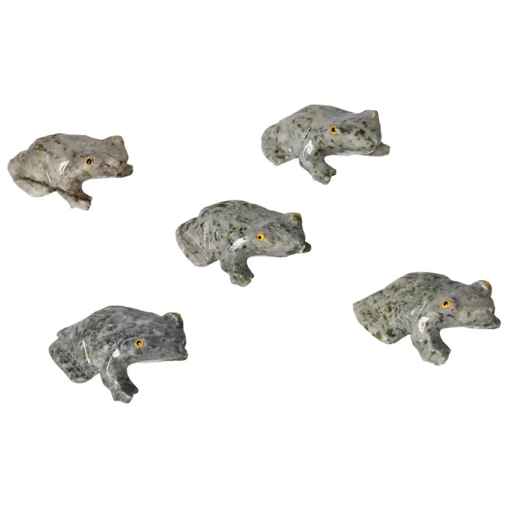 Handcarved dolomite frogs, designed for tranquility and emotional balance, by Sylvia Crystals.