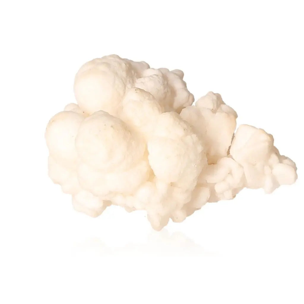 Natural white cave calcite stalactite cluster with intricate shapes and textures, perfect for collectors and spiritual enthusiasts.