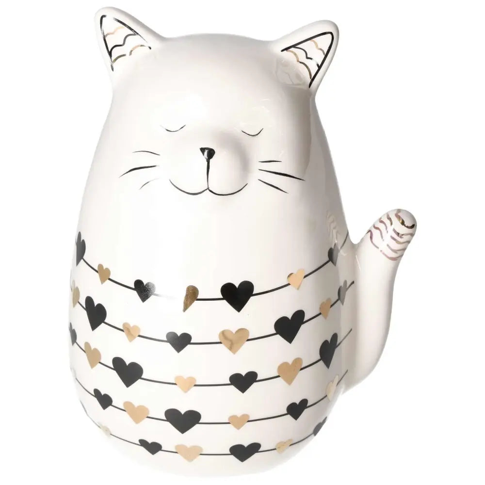 Ceramic cat decoration with heart design, embodying elegance and spirituality, inspired by divine geometry from Sylvia Crystals.