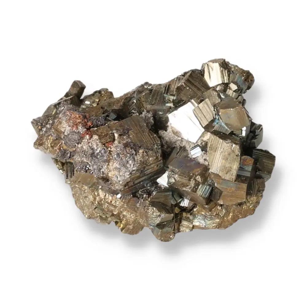 Chalcopyrite crystal showcasing its shimmering metallic hue, known for healing properties and promoting tranquility and spiritual growth.