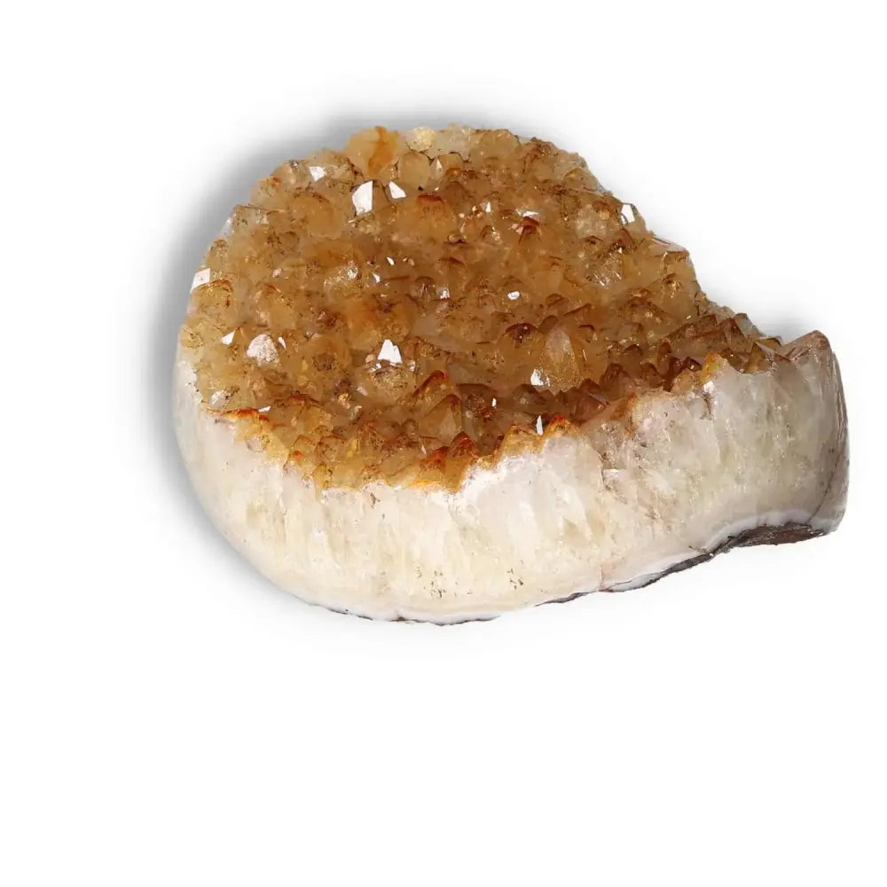Citrine Druze crystal from Sylvia Crystals, showcasing vibrant energy and inspiration properties, ideal for new ventures.