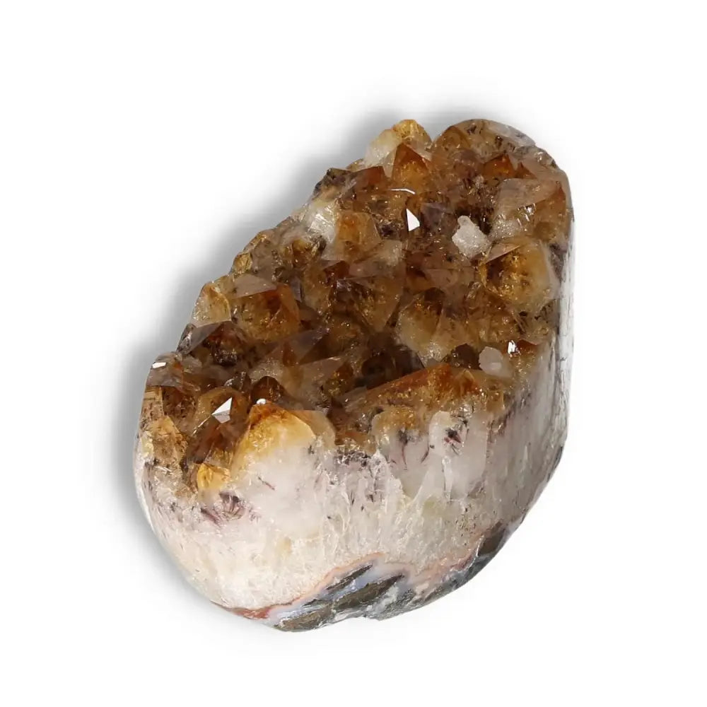 Citrine Druze crystal with vibrant golden hues, from Sylvia Crystals, promoting positivity and motivation, ideal for new ventures.