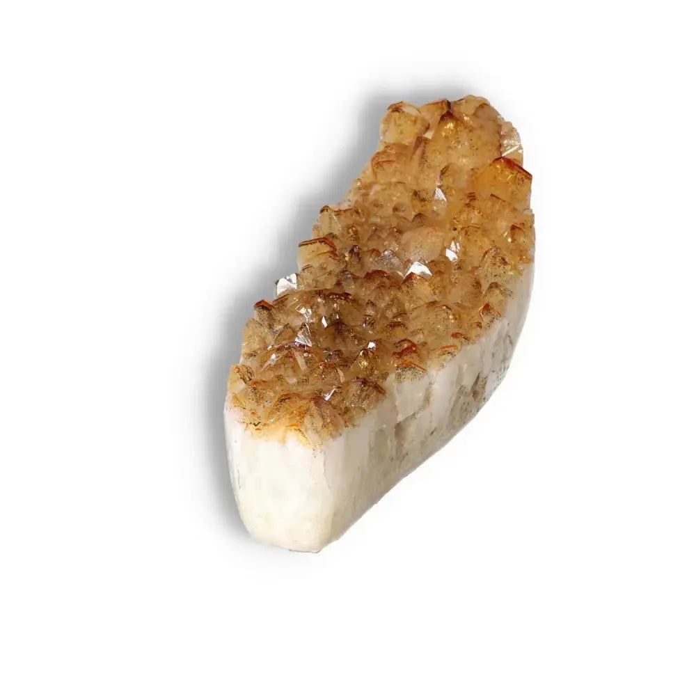 Premium Citrine Druze crystal from Sylvia Crystals, known for its beauty and energy, symbolizes abundance and inspiration.