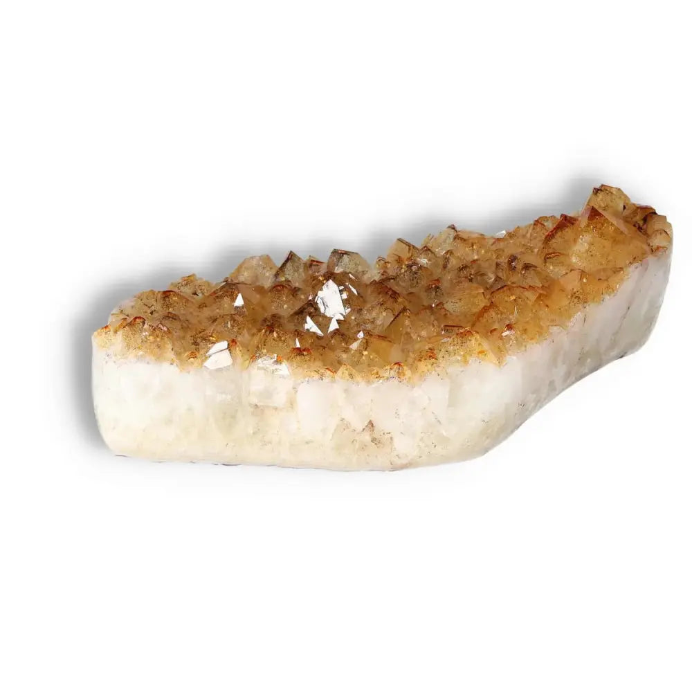 Premium Citrine Druze crystal from Sylvia Crystals, showcasing its sparkling yellow hues and natural beauty for abundance and inspiration.