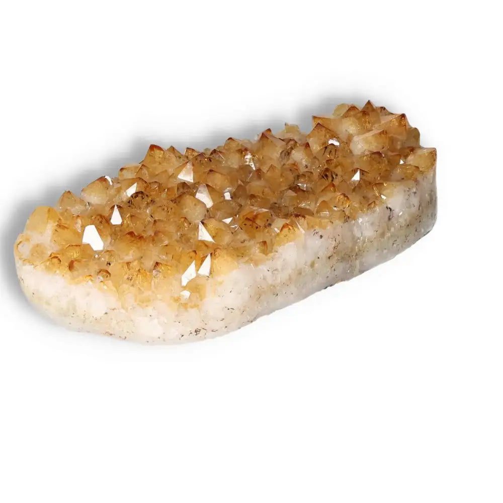 Citrine Druze from Sylvia Crystals inspiring energy and new ventures, premium quality with vibrant, golden hues. Ideal for crystal enthusiasts.