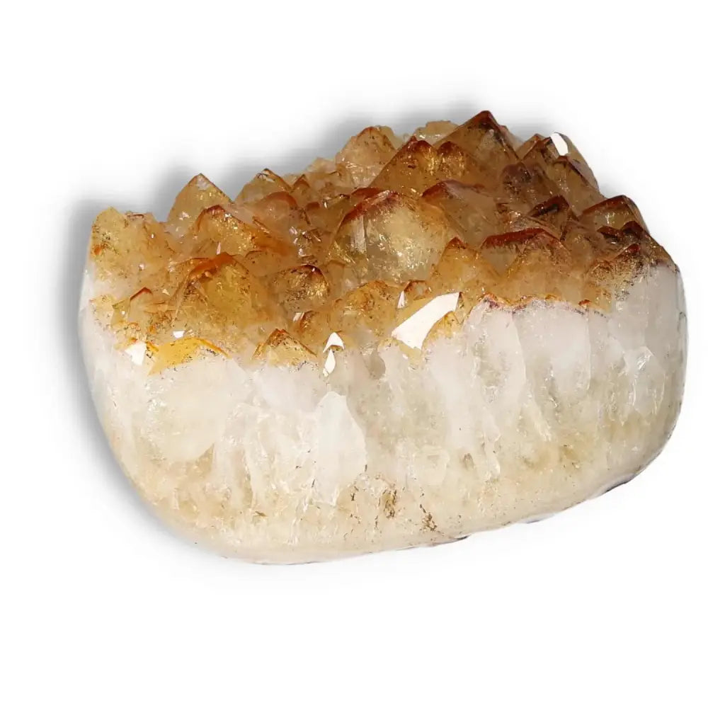 Premium Citrine Druze crystal from Sylvia Crystals, known for vibrant energy and inspiration for new ventures.