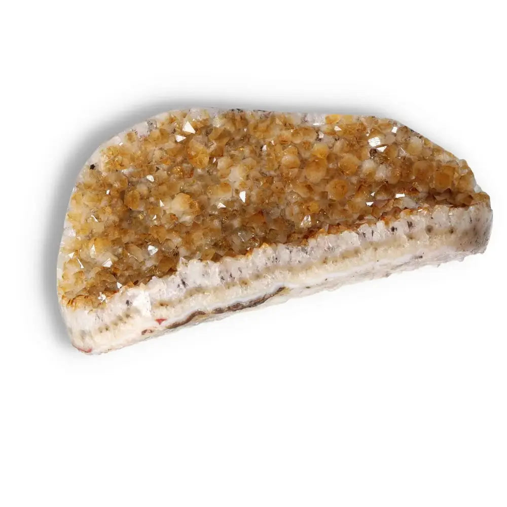 Citrine Druze crystal by Sylvia Crystals, known for vitality and inspiration, featuring sparkling golden hues on a natural stone base.