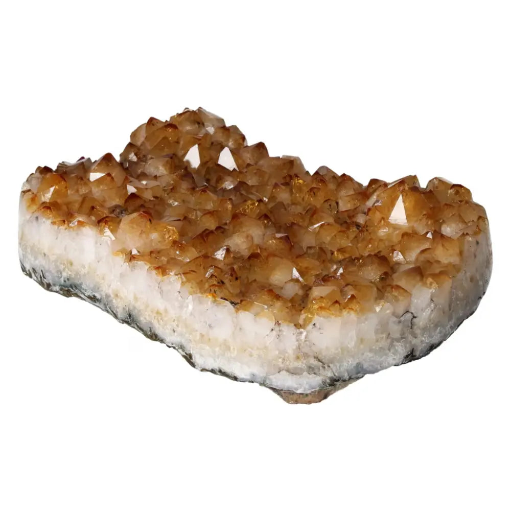 Citrine Druze crystal from Sylvia Crystals, known for positive energy and inspiration, ideal for new ventures and enhancing enthusiasm.