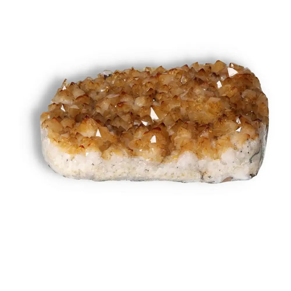 Citrine Druze crystal from Sylvia Crystals, known for positive energy and inspiration, featuring vibrant mineral formations.