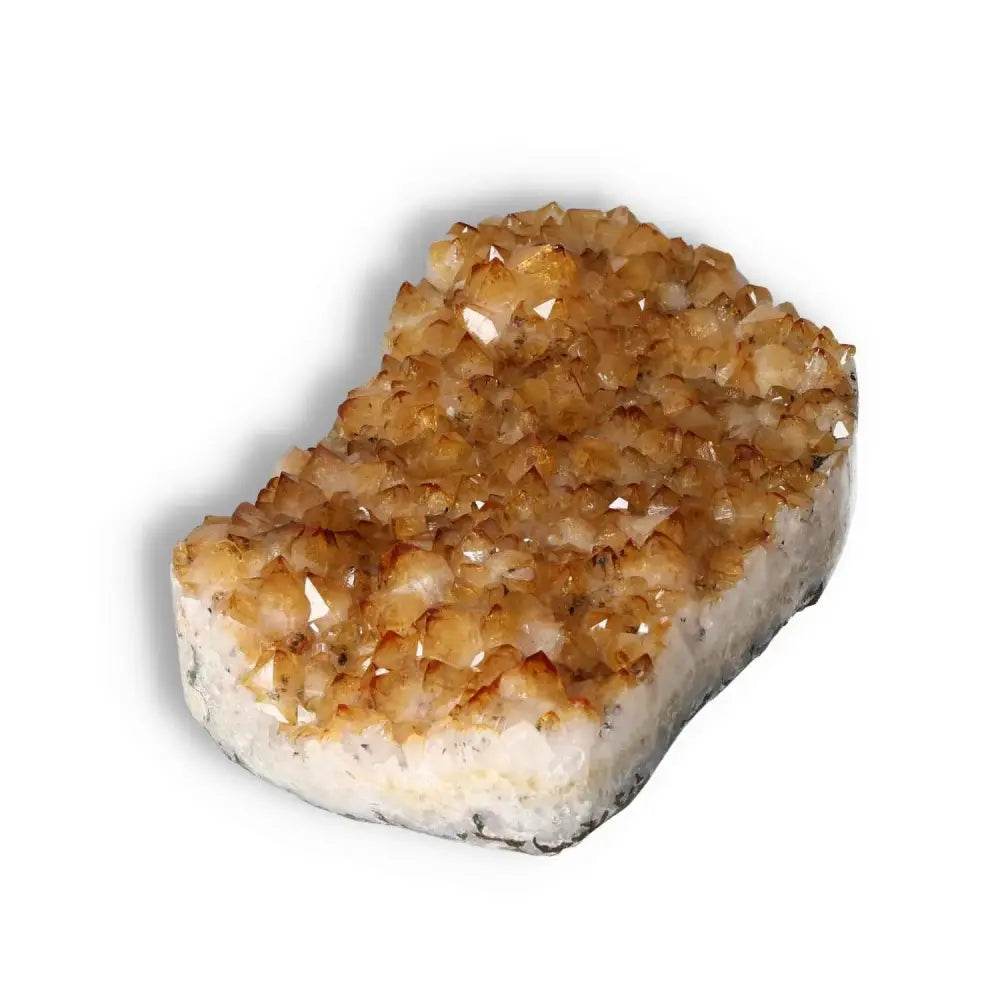 Lustrous Citrine Druze crystal from Sylvia Crystals, known for inspiring energy and enhancing enthusiasm in new ventures.