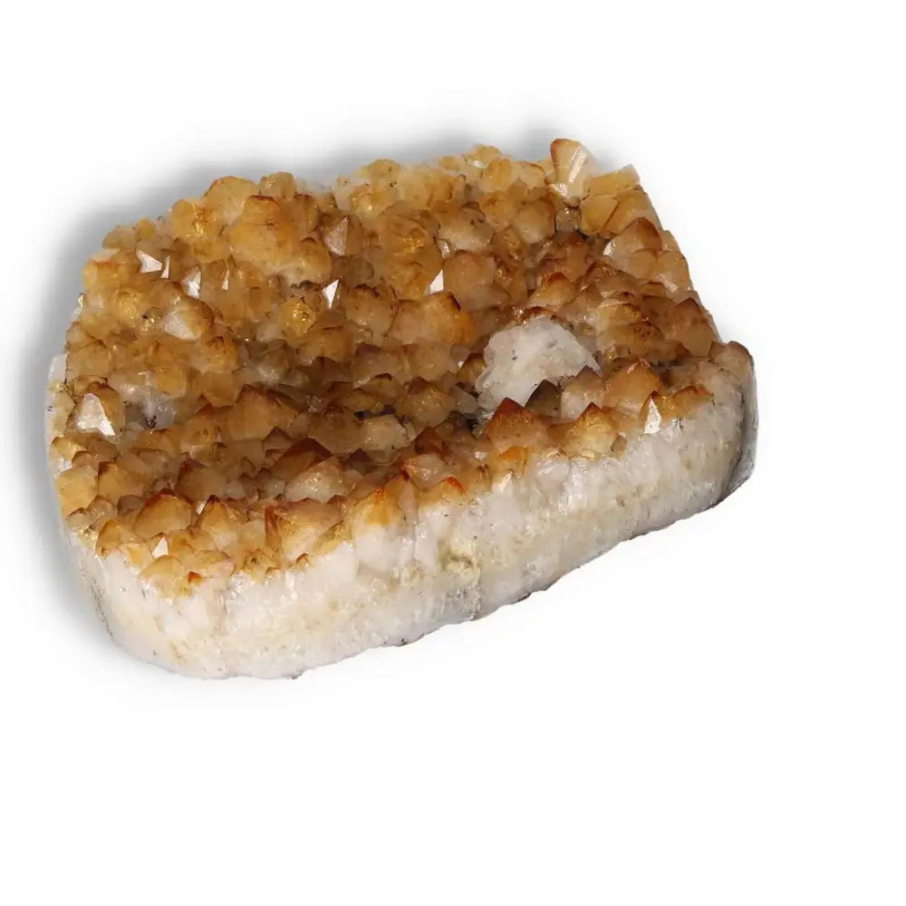 Citrine Druze with Calcite crystal by Sylvia Crystals, showcasing luxury and spirituality in a unique gemstone. Perfect for collectors.
