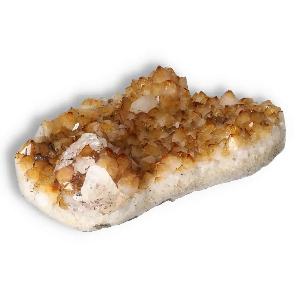 Citrine Druze with Calcite gemstone, radiant yellow and white crystal formation from Sylvia Crystals, showcasing premium quality.