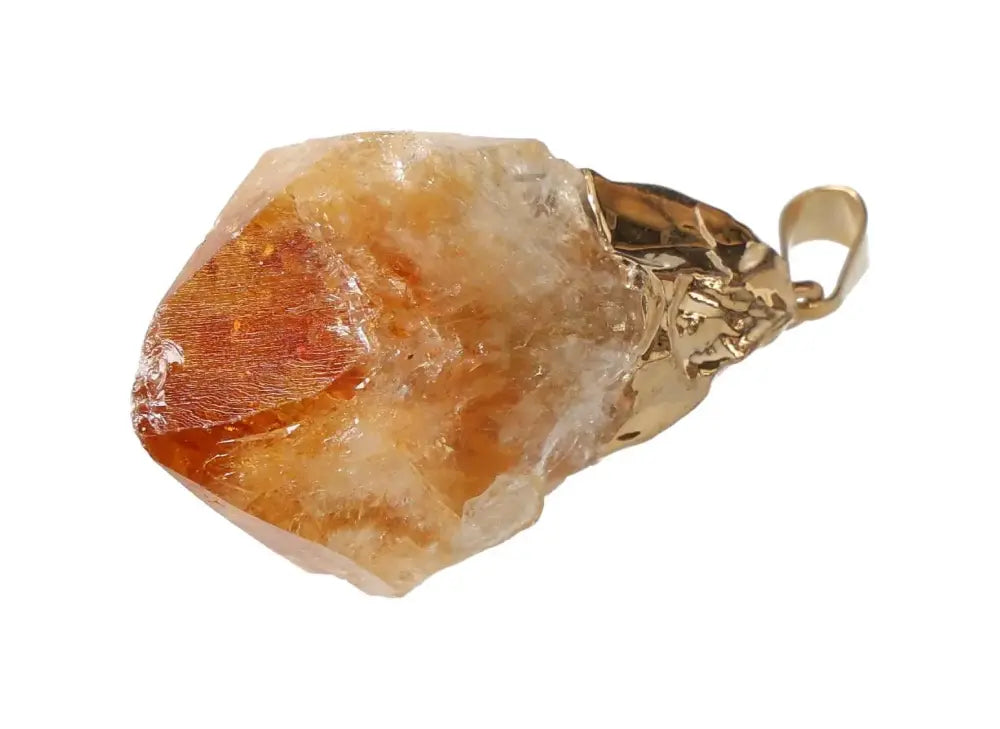 Elegant citrine point pendant with gold setting, showcasing a natural gemstone in warm hues, perfect for enhancing personal style.