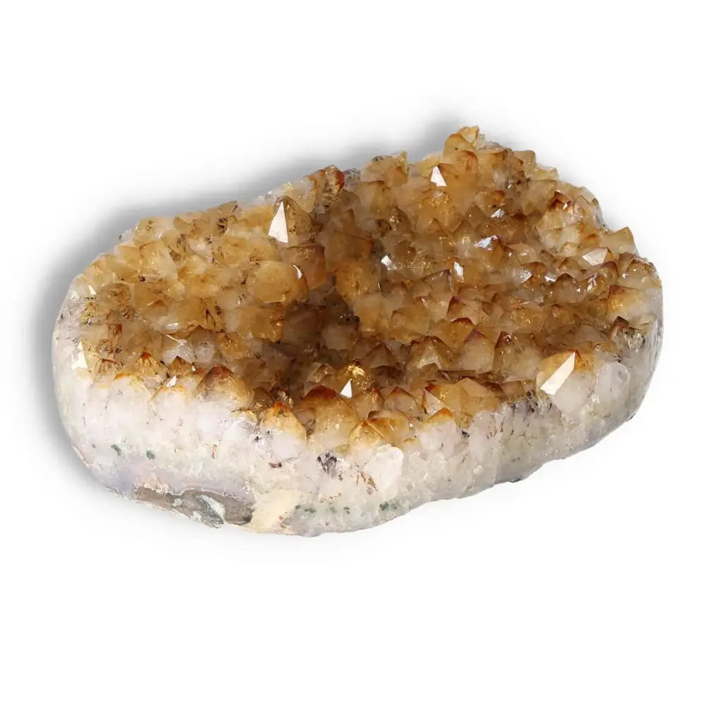 Citrine druze from Sylvia Crystals, showcasing vibrant energy, known for prosperity and abundance.