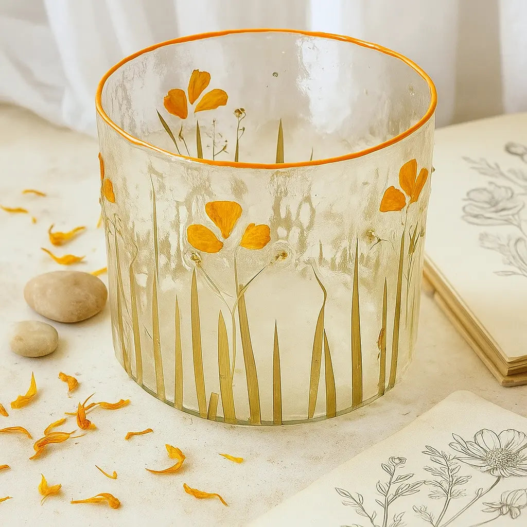 Clear Candle Holder with Dried Flower Motif – Natural Beauty and Gentle Illumination Sylvia Crystals Sp. z o.o.