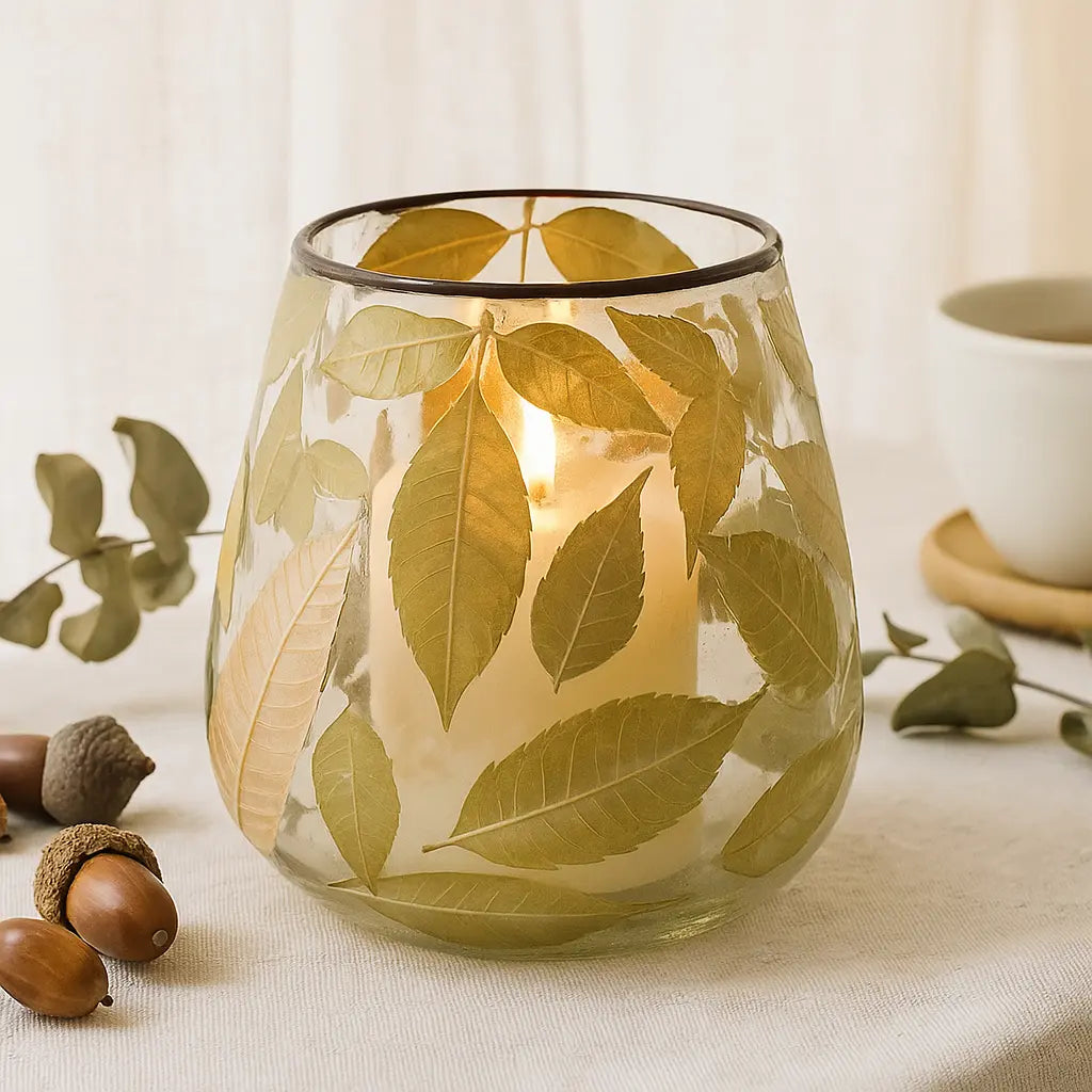 Clear Candle Holder with Leaf Motif – Delicate Design and Soft Illumination Sylvia Crystals Sp. z o.o.