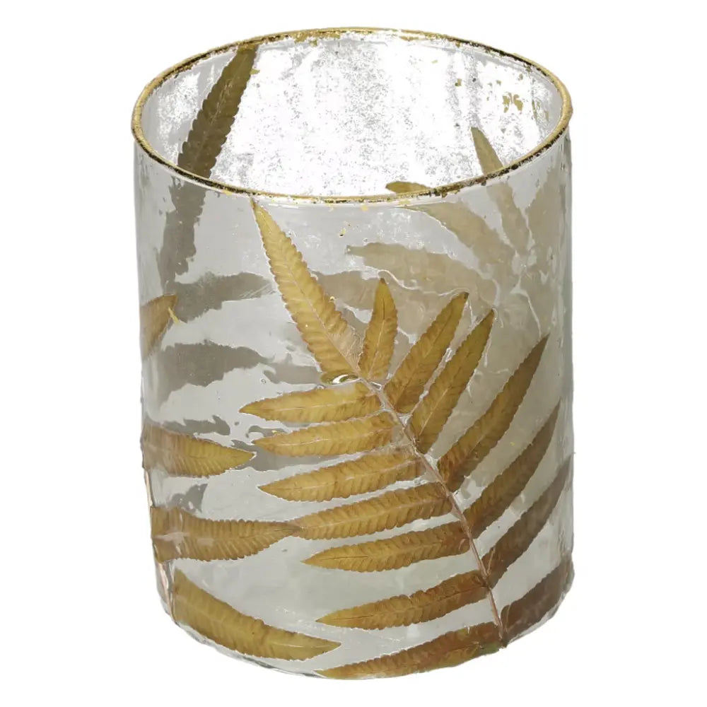 Clear candle holder with leaf motif, elegant design by Sylvia Crystals, size 13x10x10, blending luxury with nature-inspired serenity.