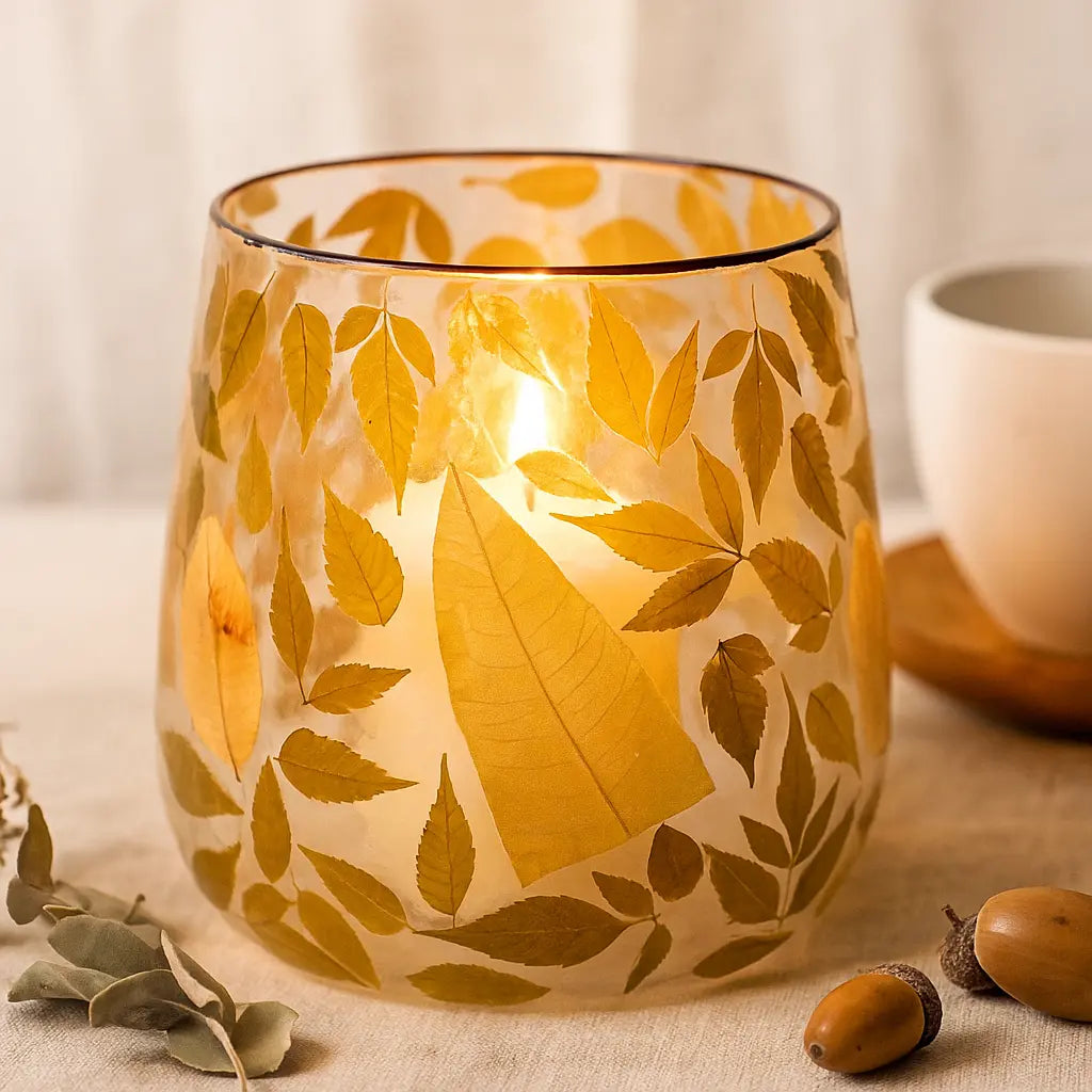 Clear Candle Holder with Leaf Motif – Grand Elegance and Nature-Inspired Glow Sylvia Crystals Sp. z o.o.