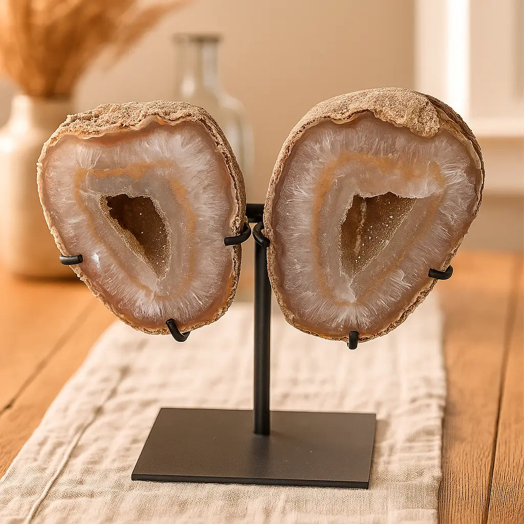 Collector Grade Water Lined Agate Geode, cut in Butterfly Wings Format Sylvia Crystals Sp. z o.o.