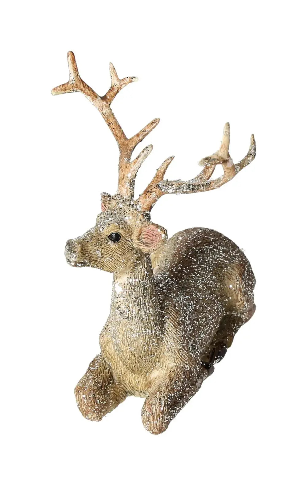 Elegantly crafted polyresin deer sculpture with glitter, embodying luxury and craftsmanship from Sylvia Crystals.