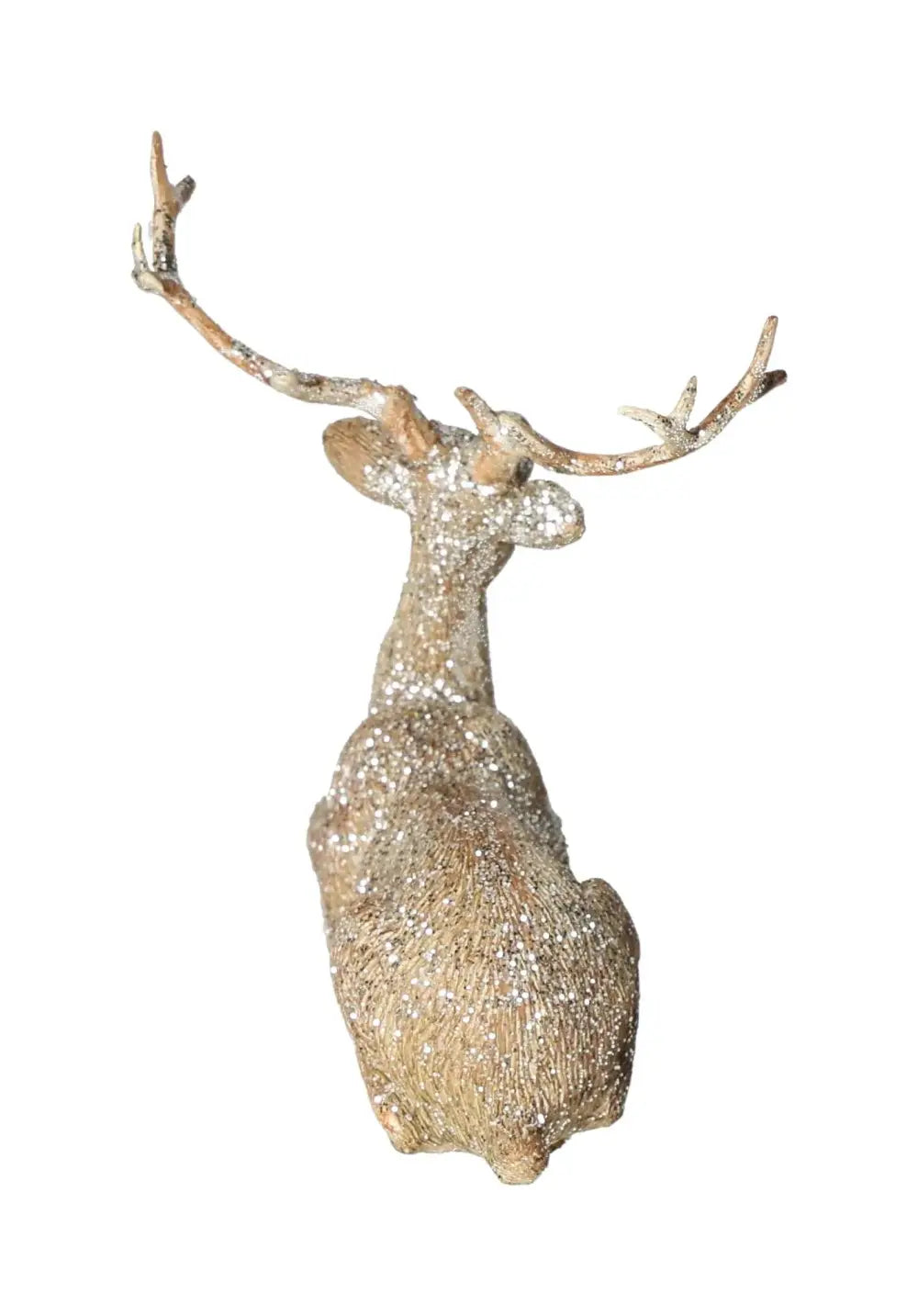 Elegant polyresin deer figurine with sparkling glitter finish, showcasing luxury craftsmanship by Sylvia Crystals.
