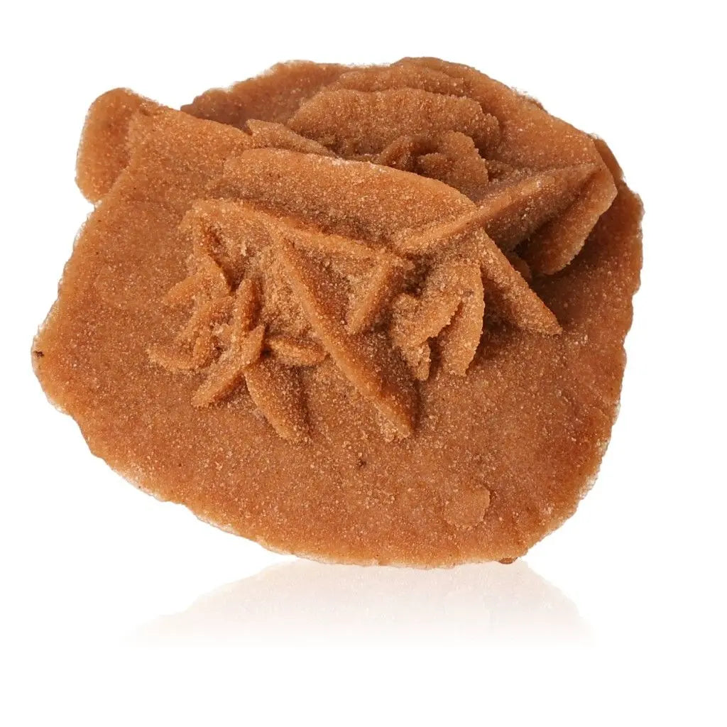 Desert Rose gypsum crystal by Sylvia Crystals, ethically sourced from Moroccan sands, showcasing natural sculptural beauty.