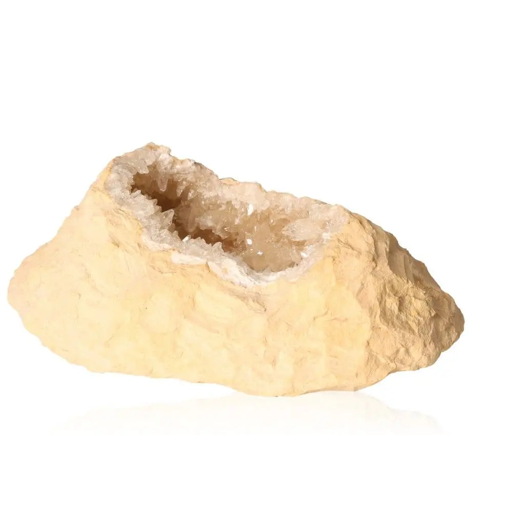 Natural dogtooth calcite cluster with cave stalactite textures, showcasing intricate mineral growth and energy.
