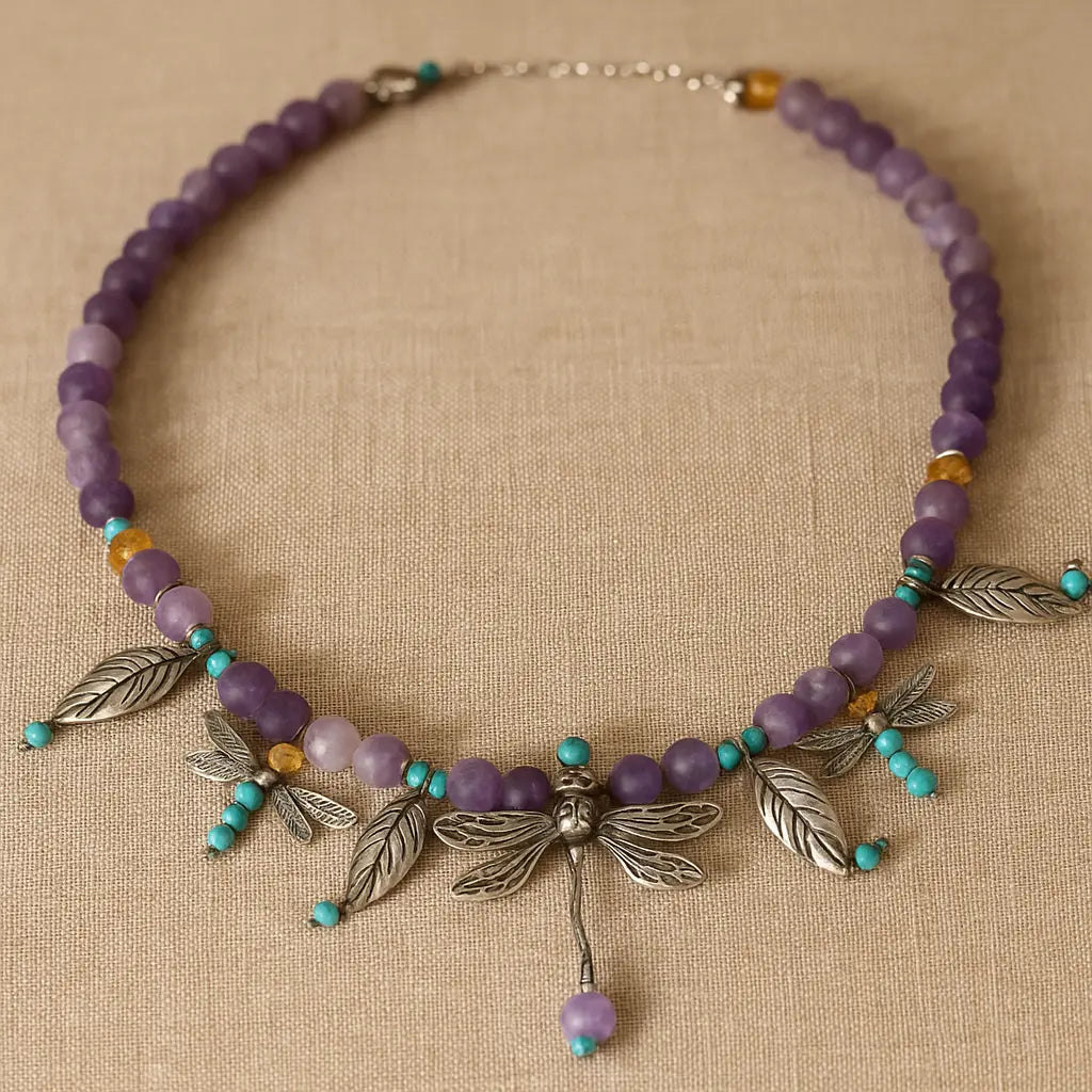 Dragonflies And Leafes Necklace 50 CM Sylvia Crystals Sp. z o.o.