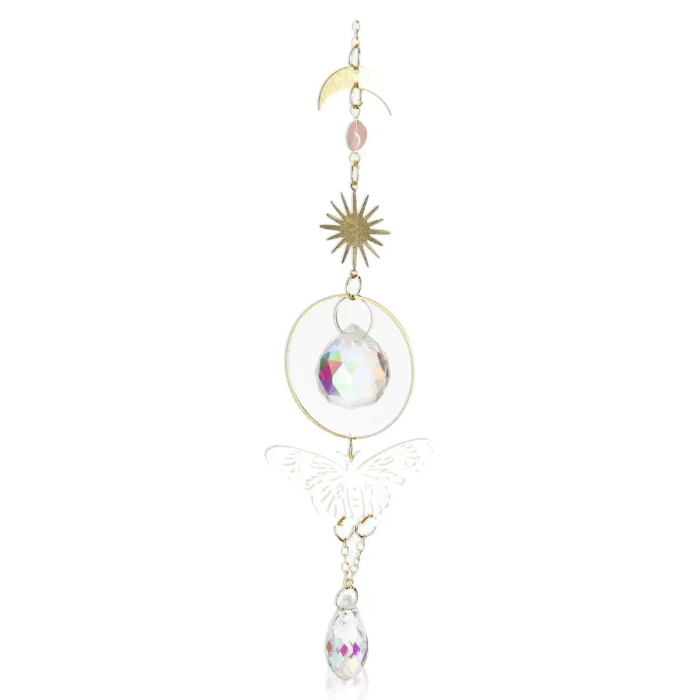 Dreamy Suncatcher-A featuring prism crystals, butterfly and celestial designs, hanging decor for enchanting light reflections.