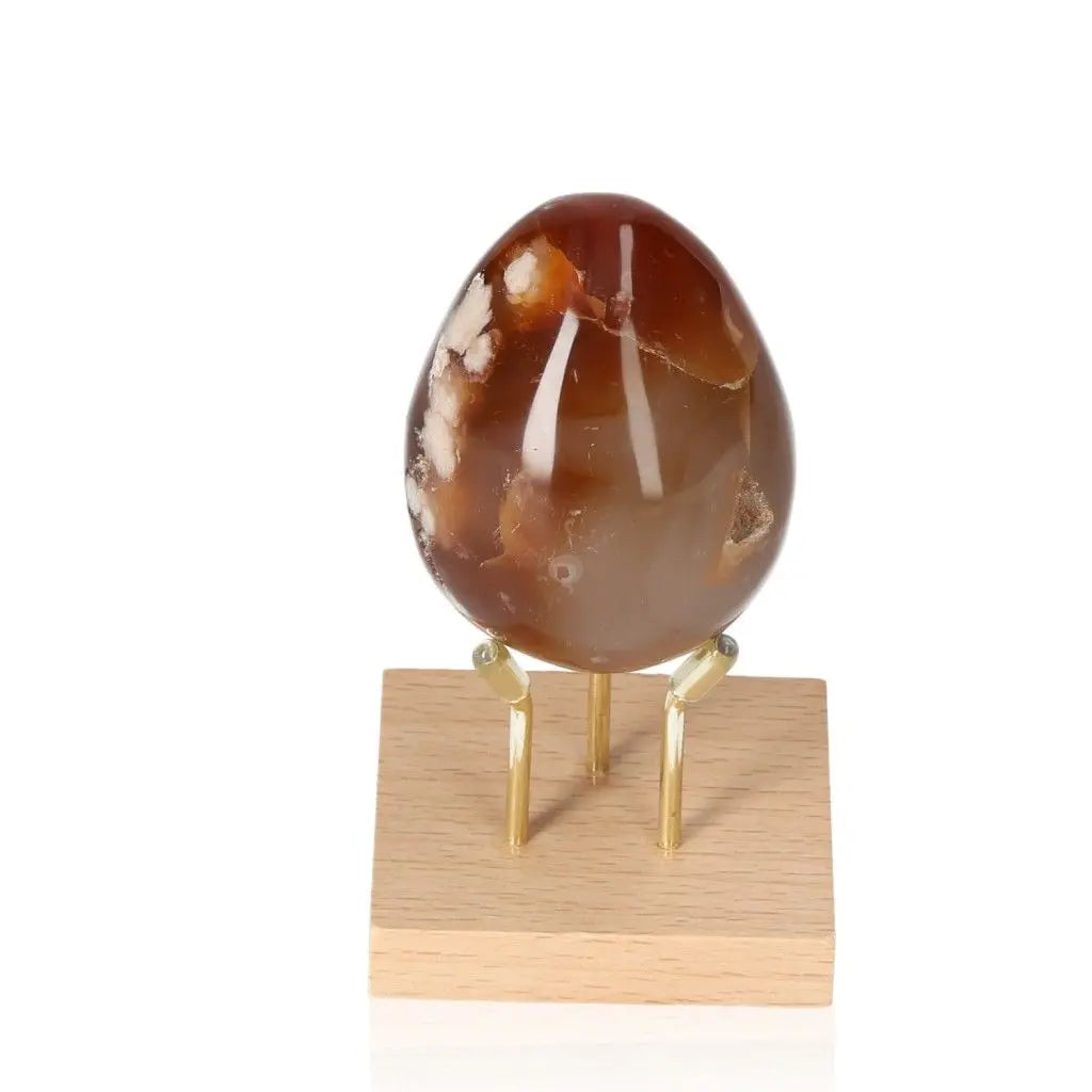 Flower Agate Egg on stand showcasing blossom patterns for growth and healing energy