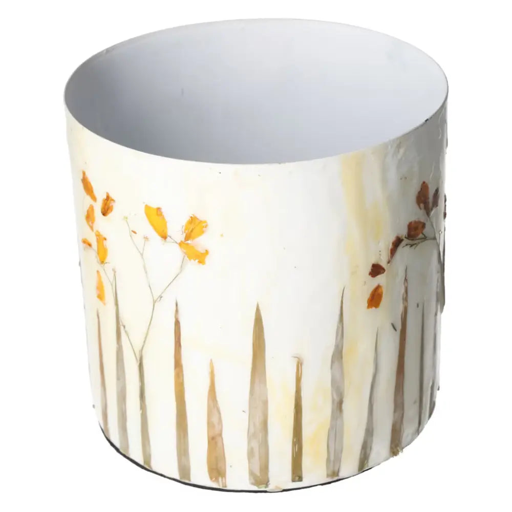 Planter with flower motif by Sylvia Crystals, 17x17x15 inches, showcasing elegant design and nature-inspired artwork.