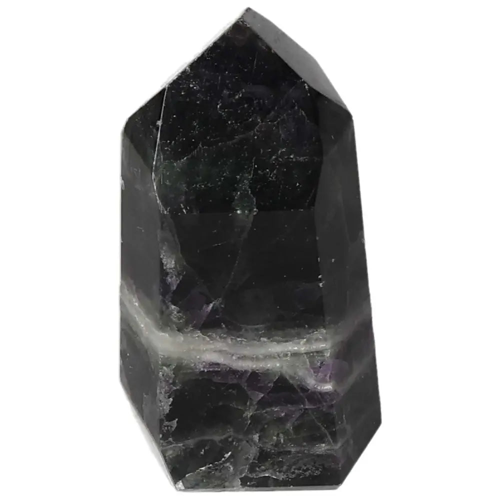 Polished Fluorite point crystal for focus, clarity, and energy flow with vibrant green to purple bands enhancing concentration and intuition.