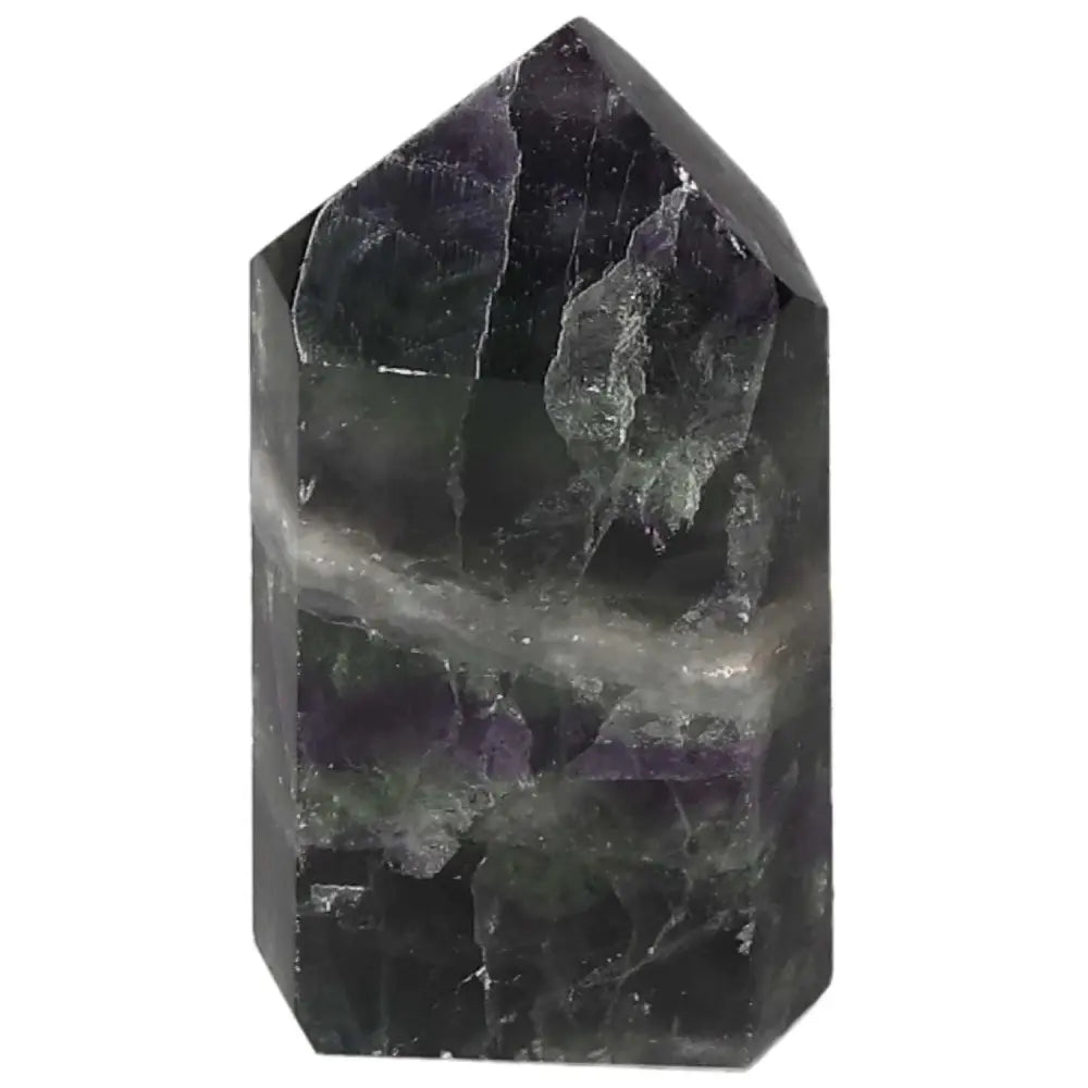 Polished Fluorite Point for mental clarity and energy flow, featuring vibrant green to purple bands. Enhance focus and spiritual awareness.