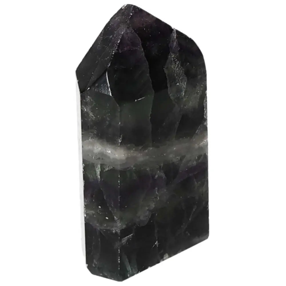 Vibrant Fluorite point with green and purple bands for focus and energy flow clarity
