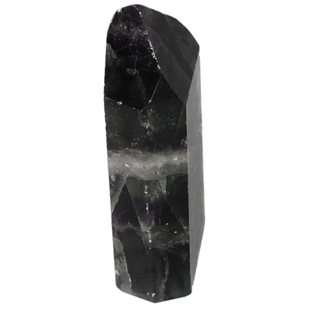 Polished Fluorite point crystal in green and purple shades for focus, clarity, and energy flow
